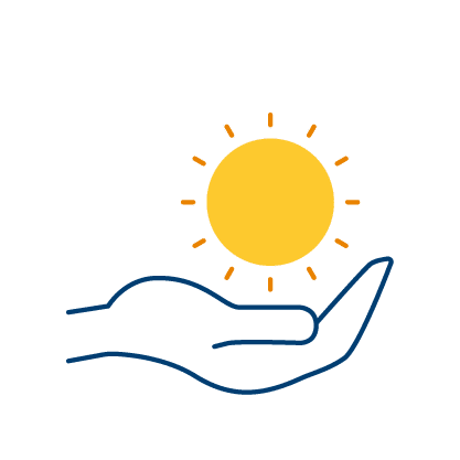Drawing of a hand holding the sun